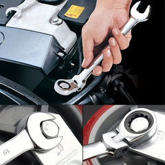 1pc Ratchet Wrench Set 180 Degrees Rotation & Open End & Ring Spanner