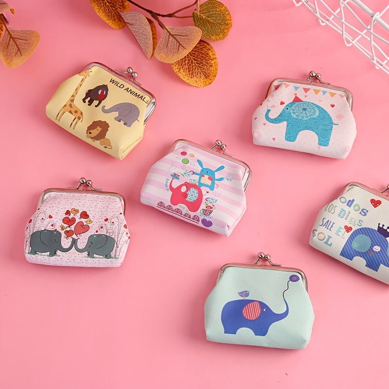 Girls Cartoon Elephant Print Coin Purse Mini Wallet Card Holder Holiday Gift