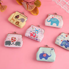 Girls Cartoon Elephant Print Coin Purse Mini Wallet Card Holder Holiday Gift