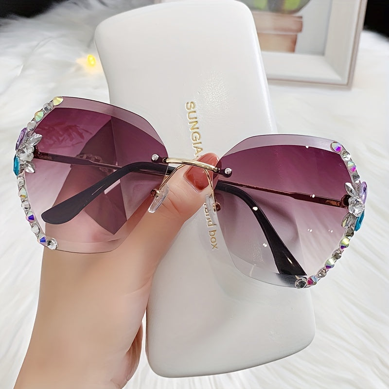 Rhinestone Gradient Sunglasses UV400 Shades for Summer Beach Party