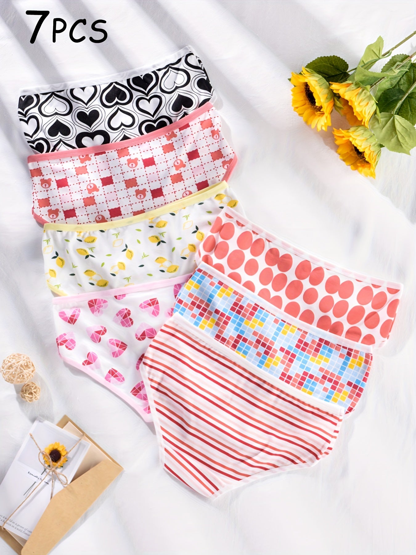 7 Pcs Cartoon Pattern Briefs Women's Panties