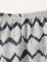 Boys' Dino Print 2pcs Cotton T-shirt & Wave Pants Set Summer Outfit