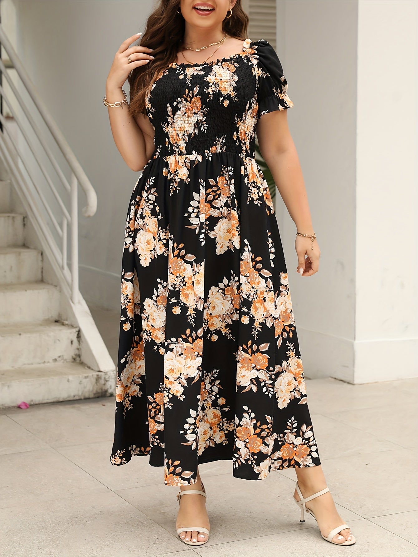 Floral Print Off Shoulder Maxi Dress With Pockets
