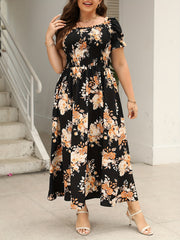 Floral Print Off Shoulder Maxi Dress With Pockets