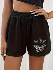 Butterfly Print Drawstring Shorts Women's Clothing