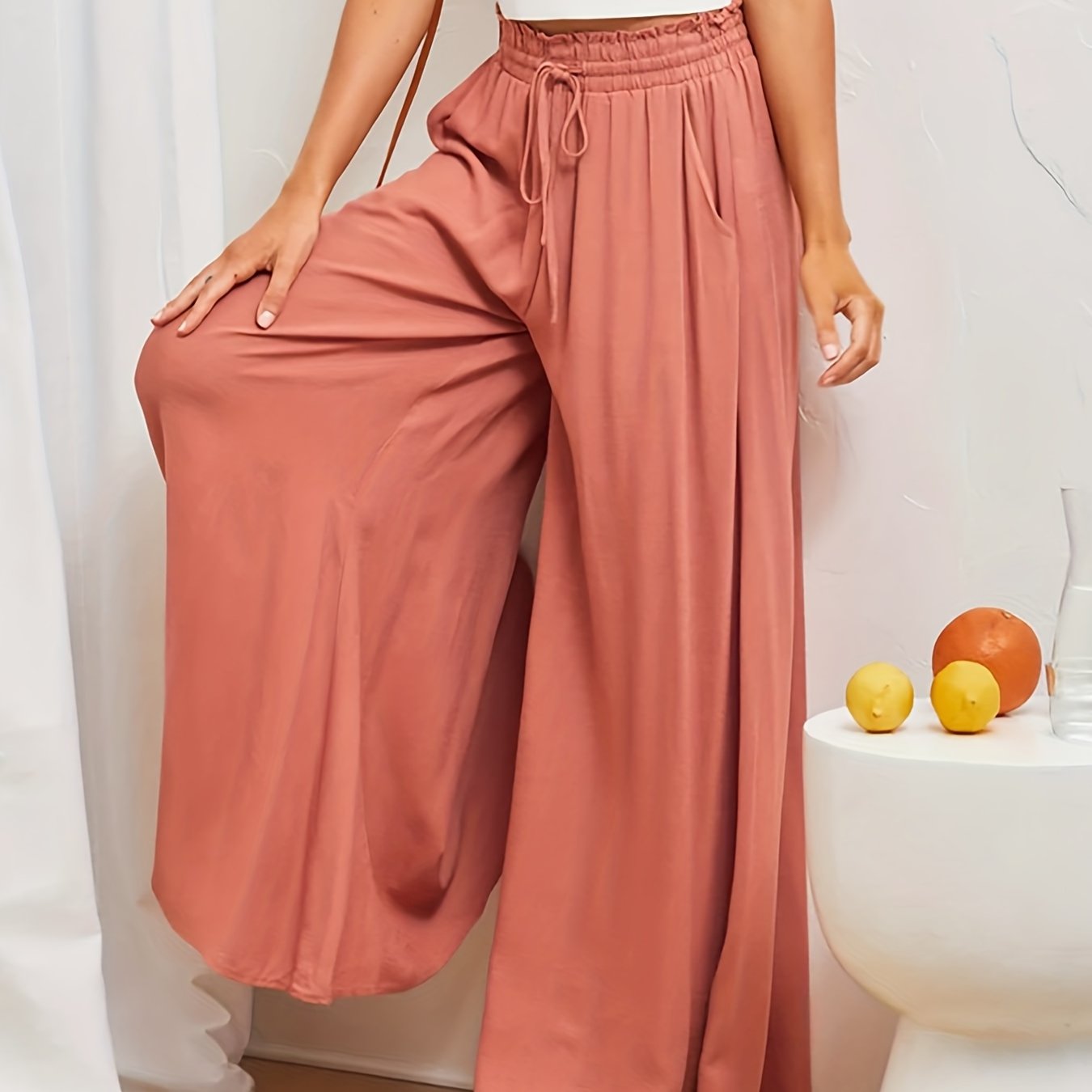 Wide Leg Palazzo Pants Smocked Waist Casual Summer Spring