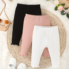 Baby Girl's Ribbed Knit Bottoming Trousers Set