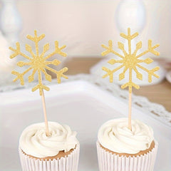 10pcs Snowflake Cake Topper Cupcake Toppers for Christmas Wedding Party Decor