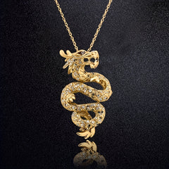 Dragon Pendant Necklace Rhinestone Decor Jewelry For Boys