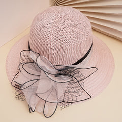 Women's Wide Brim Straw Derby Hat Floral Fascinator