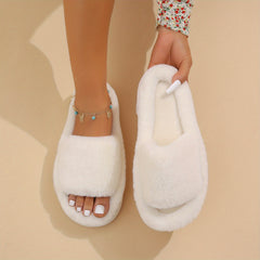 Women's Fuzzy House Slippers Warm & Comfy Open Toe Indoor Shoes