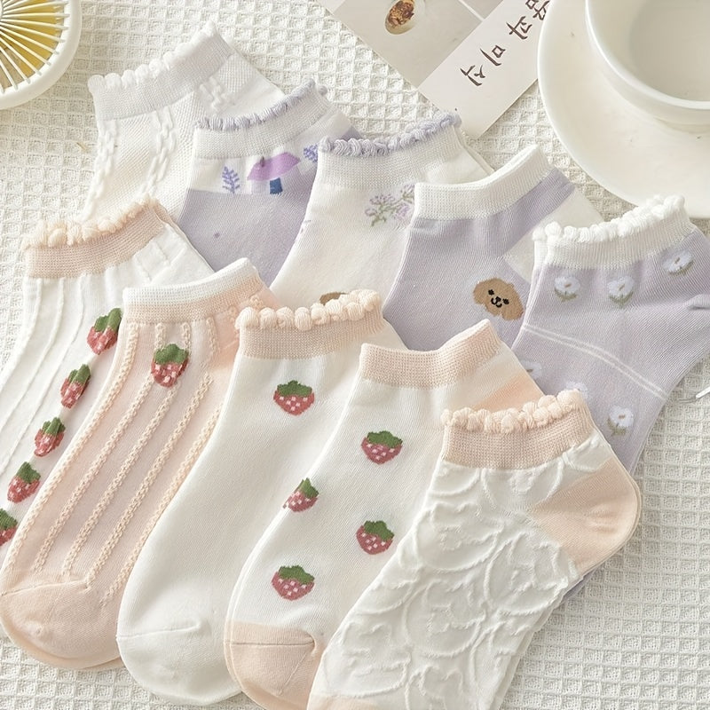 5 Pairs Strawberry Short Socks Breathable Ankle Socks Women's Stockings