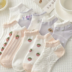 5 Pairs Strawberry Short Socks Breathable Ankle Socks Women's Stockings