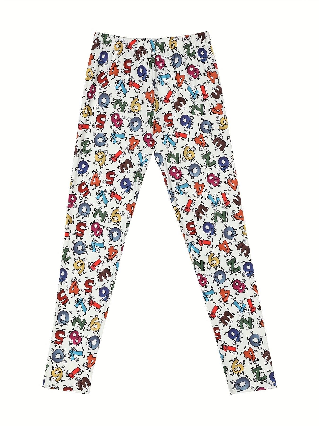 Girls Fancy Number Print Leggings Slim Fit Stretchy Pants