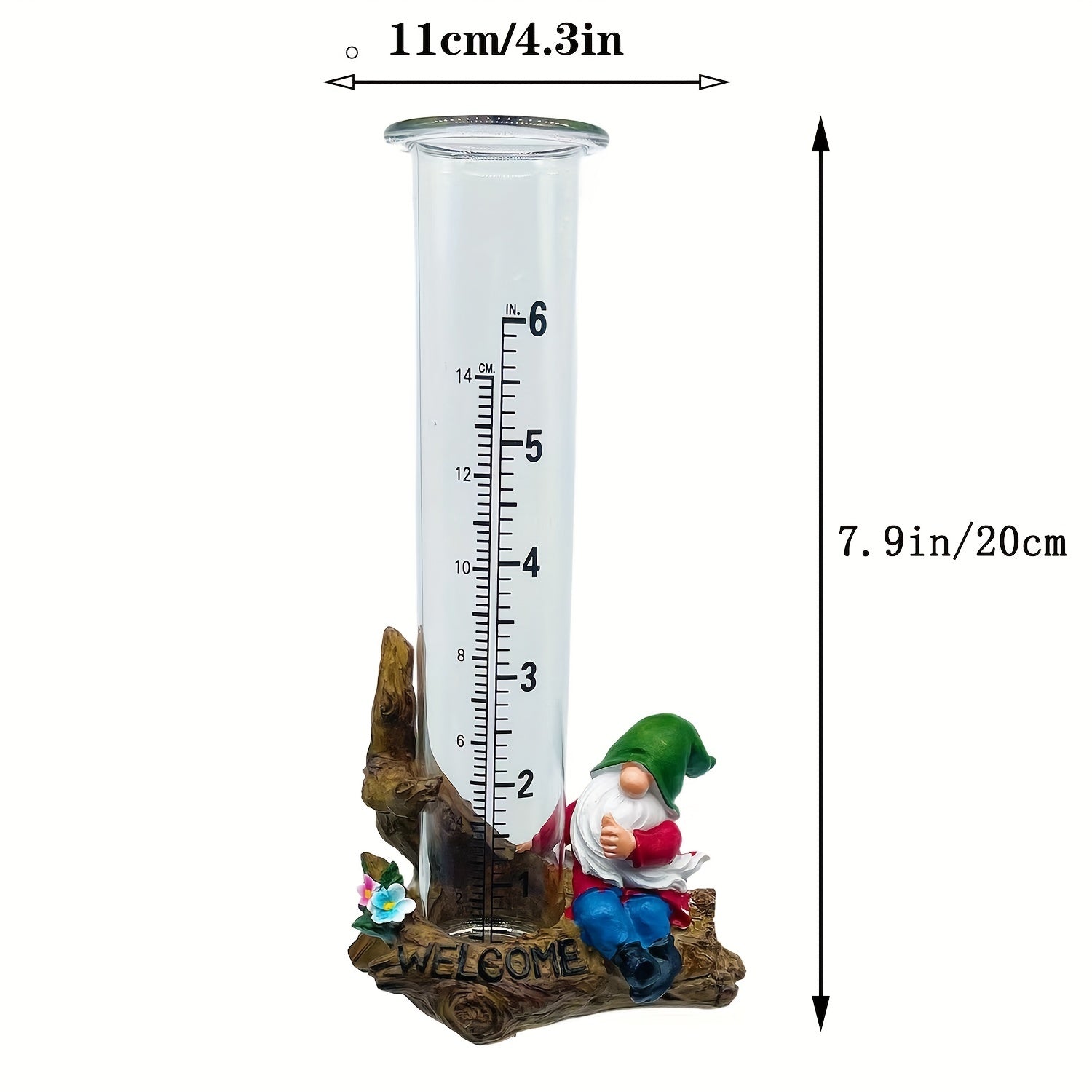 Gnome Statue Rain Gauge Decorative Garden Yard Lawn Glass Rain Gauge