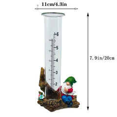 Gnome Statue Rain Gauge Decorative Garden Yard Lawn Glass Rain Gauge
