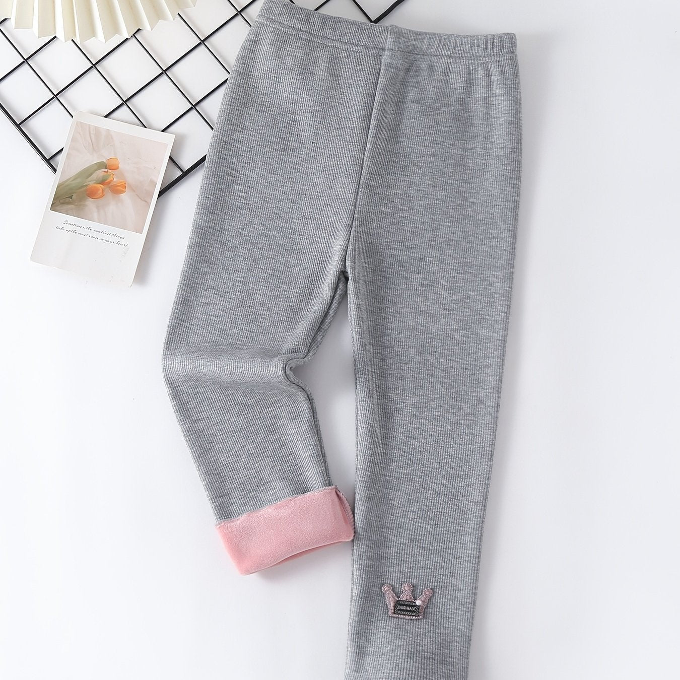 Girls Fleece Thermal Crown Leggings for Autumn and Winter