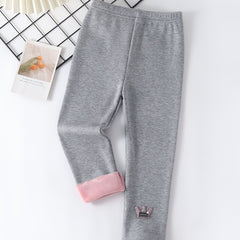 Girls Fleece Thermal Crown Leggings for Autumn and Winter
