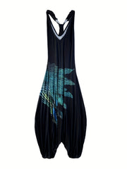 Graphic Print V Neck Jumpsuit