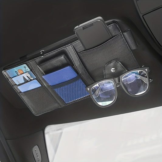 Car Sun Visor Glasses Holder Card Package Leather Storage Bag