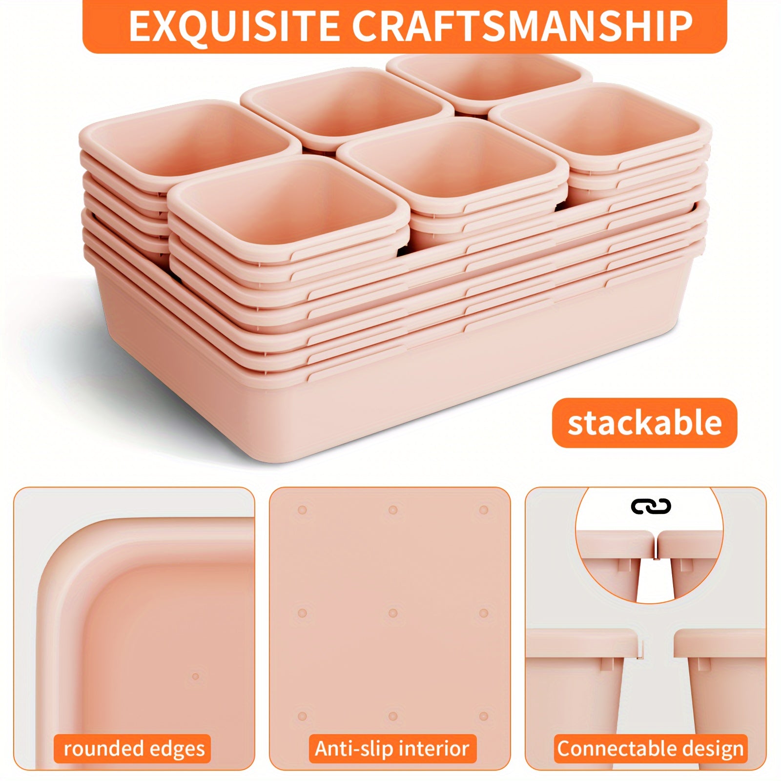 45PCS Plastic Pink Drawer Organizer Tray Divider Set for Makeup & Office Utensil