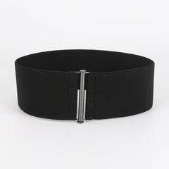 Women Elastic Waist Belt Metal Buckle Solid Wide Corset Belt