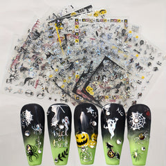 12pcs Halloween Nail Art Stickers 3D Laser Pumpkin Ghost Spider Skull Decals
