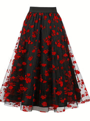 Floral Print Mesh High Rise A line Plus Size Skirt