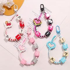 Heart Keychain Bead Lanyard Phone Case Cord