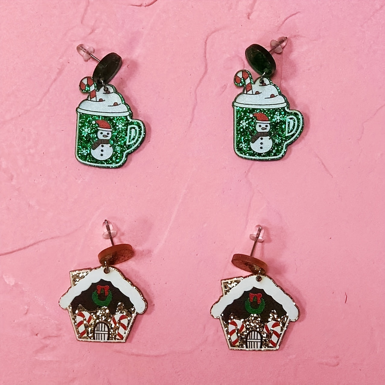 Snowman House Earrings Long Costume Jewelry Holiday Party Accessories