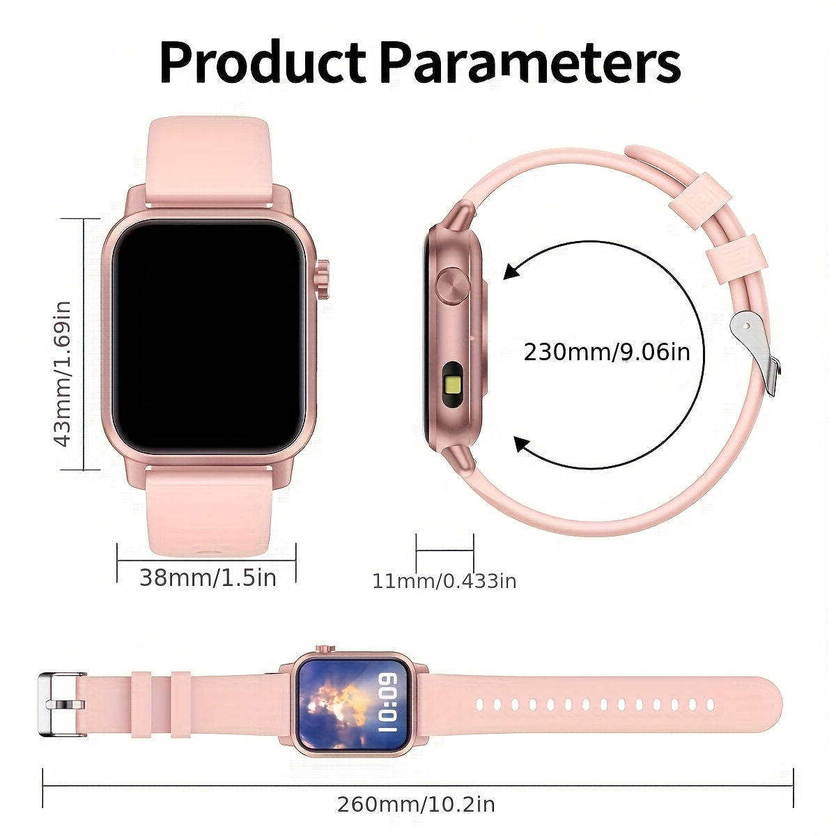 HD Sports Smartwatch 1.85 inch Pink Steel Band LED Flashlight Wireless Calling
