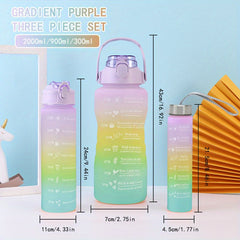 Gradient Water Bottle 3pc Set - Portable Sports Water Cup