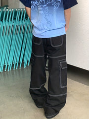 Cotton Patchwork Men's Cargo Pants Loose Baggy Casual Outdoor Work