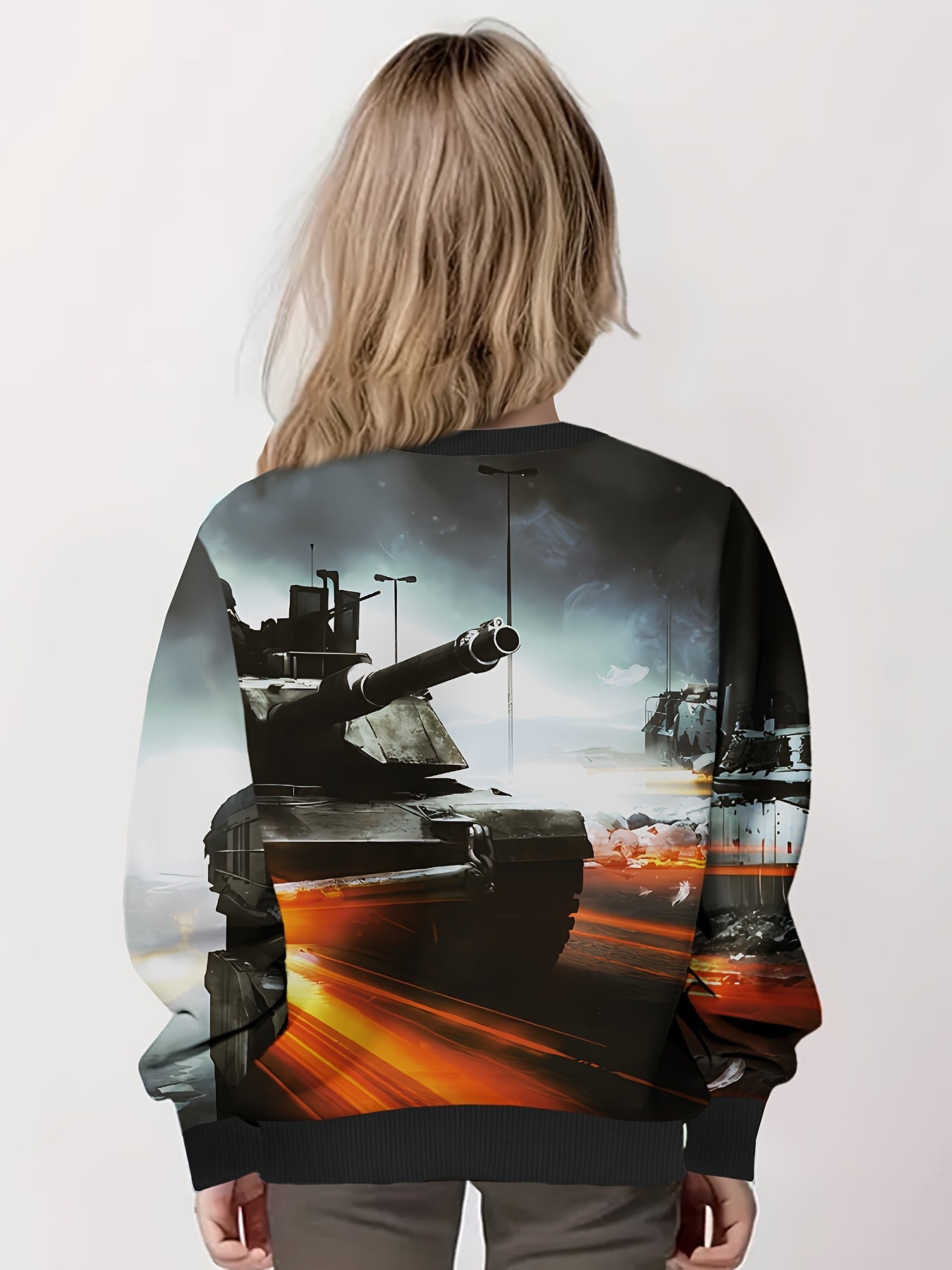 Tank Graphic Long Sleeve Sweatshirt, Spring Fall Sports Gift