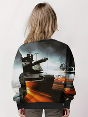 Tank Graphic Long Sleeve Sweatshirt, Spring Fall Sports Gift