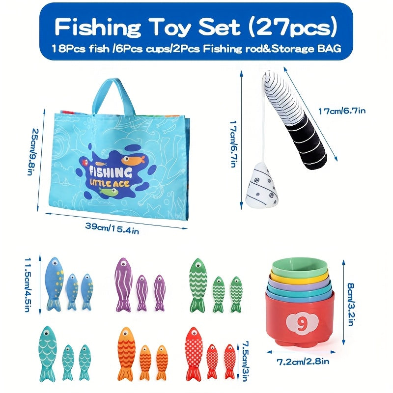 Kids Cloth Fishing Toys 2 Rods 18 Fish Cups Educational Set