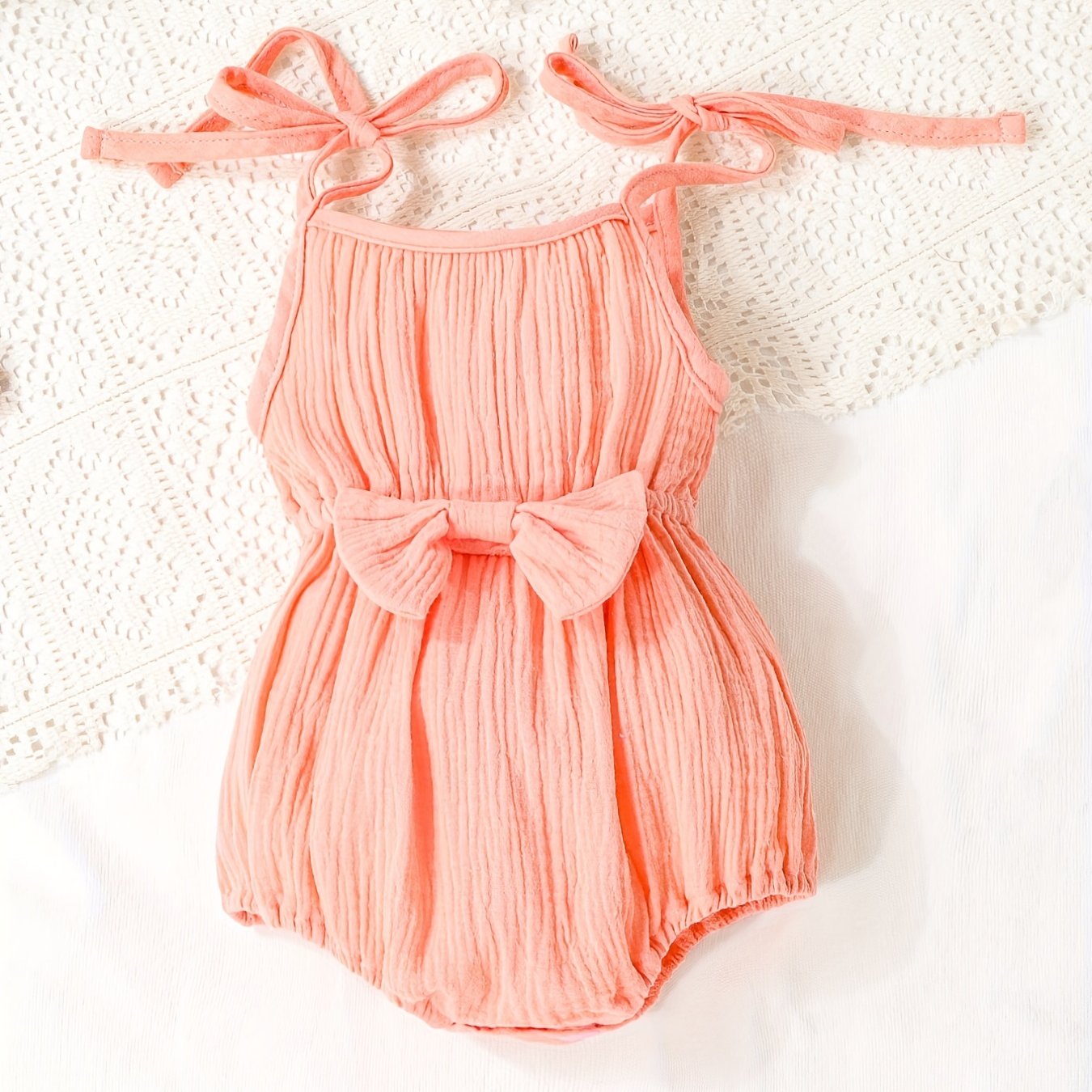 Sweet Infant Baby Girls Bowknot Suspenders Cotton Cami Onesie Romper
