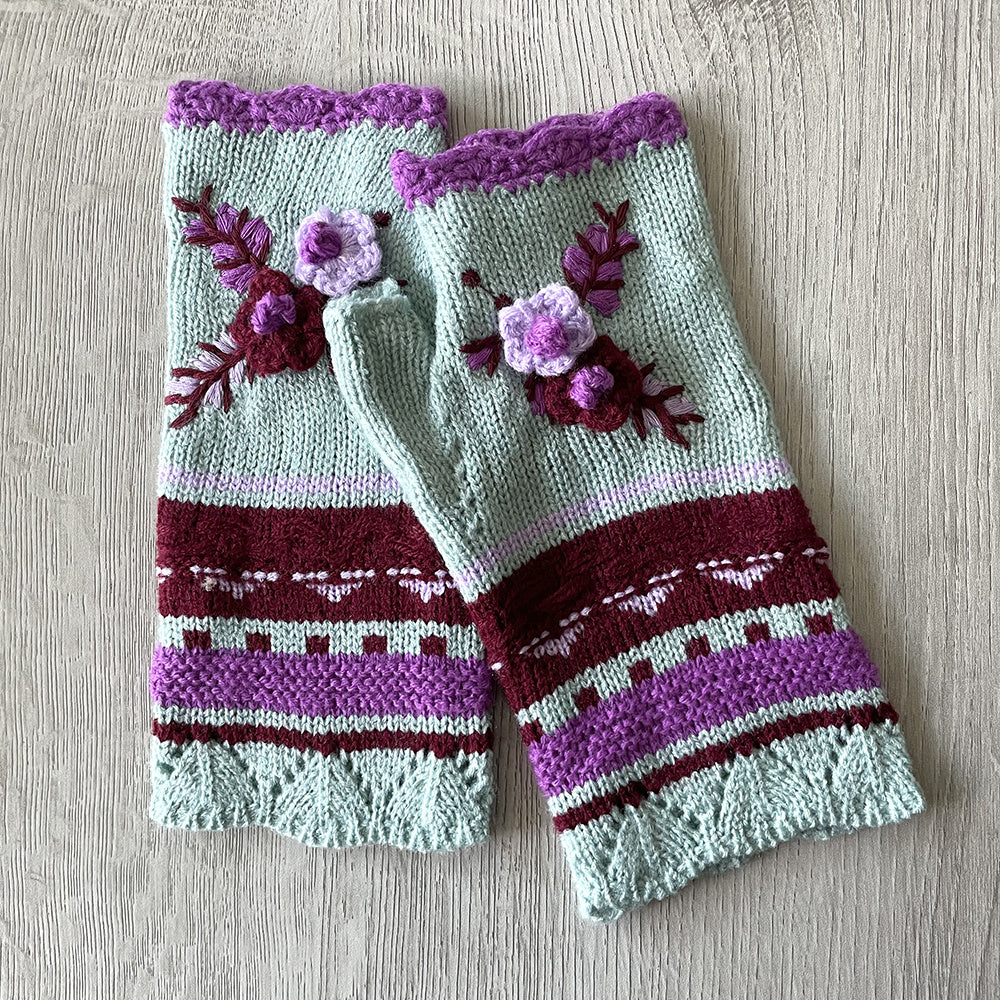Womens Winter Fingerless Gloves Crochet Arm Warmer Flower Warm Gloves