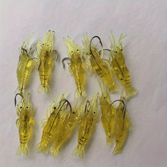 Luminous Soft Silicone Shrimp Baits with Iron Worm Hook - 50 pcs