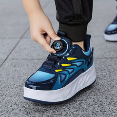 Boy's Roller Shoes with Rotating Buckle Comfy Wheel Skate Sneakers