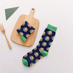 Hamburger Print Socks Women's Mid Tube Stockings