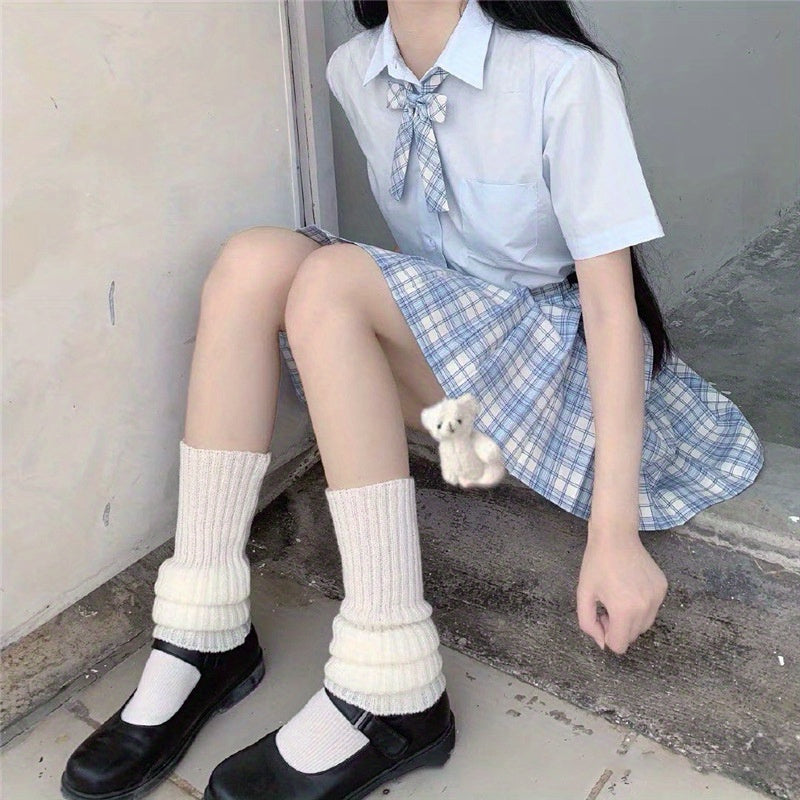 Rib Knit Leg Warmers Knee High Socks Women's Stockings