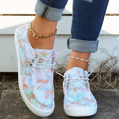 Women's Colorful Coconut Tree Pattern Boat Shoes Lace Up Anti Slip Flat Shoes