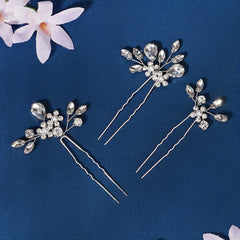 3pcs Wedding Dress Rhinestone Head Jewelry U Shaped Hairpin