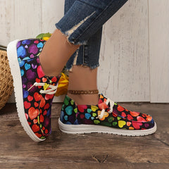 Women's Skate Shoes With Heart Pattern Lightweight Canvas Lace-up Sneakers