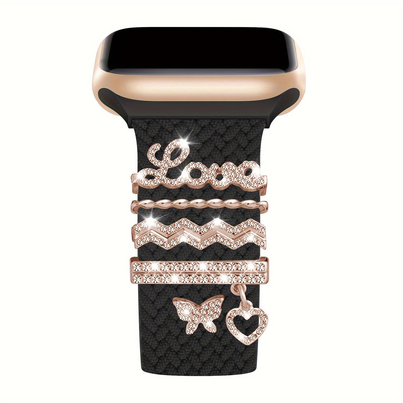Elastic Nylon Watch Strap Set for iWatch 38mm-49mm with Love Decorations