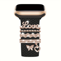Elastic Nylon Watch Strap Set for iWatch 38mm-49mm with Love Decorations