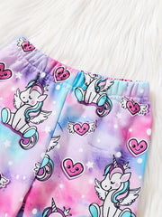 Girls' Unicorn Cartoon Pants Full Print Jogger Outwear Kids Outfit