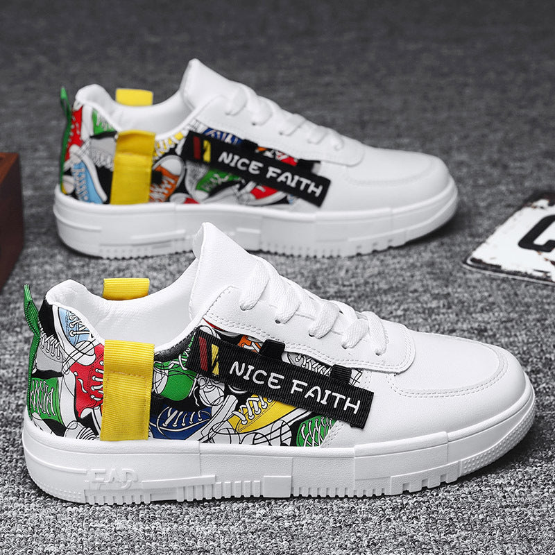 Men's Cartoon Print Skate Shoes NICE FAITH Patch Decor