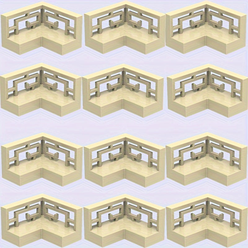 12 PCS Corner Fret Ranch Carved Fence Building Blocks Set for Ages 8-12